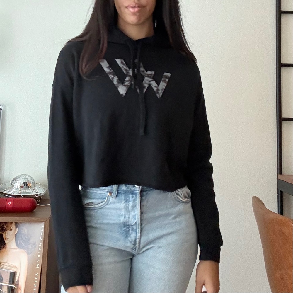 Row House Black Cropped Hoodie Tie Dye Graphic Logo Fleece Pullover Large